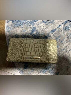 Brahmin Olive Green Croc-Embossed Leather Wristlet Clutch